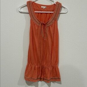 Stylish Peach Sleeveless Top with Embroidery and Tie Detail